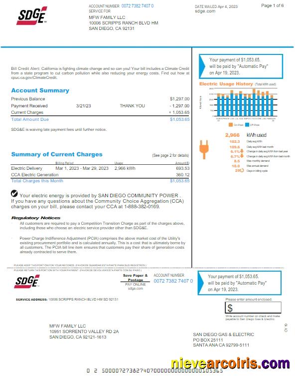 USA SDGE utility bill
